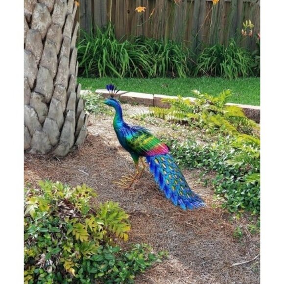 Peacock Statue Garden Decor Metal Peacock Yard Art Lawn Decoration